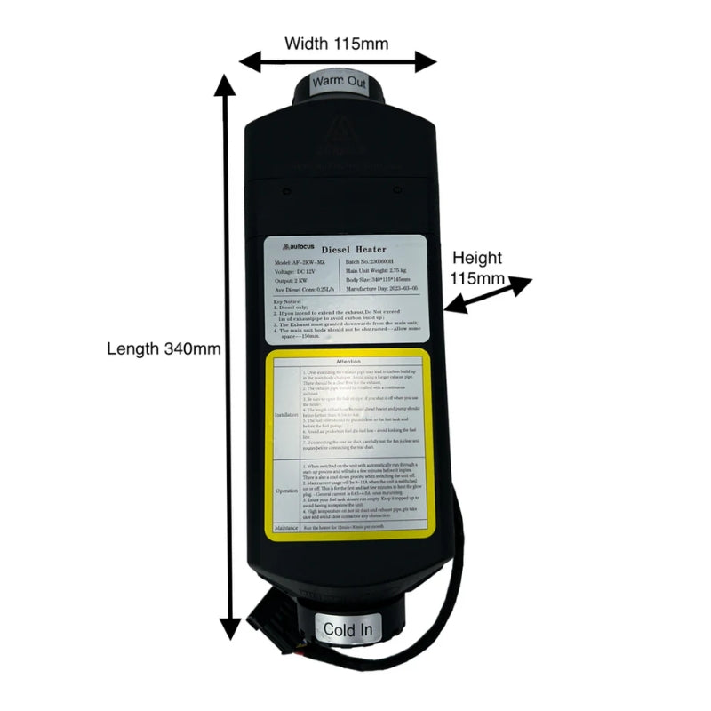 AU Focus Diesel Heater Kit 2kW MZ Gen 4 Kit