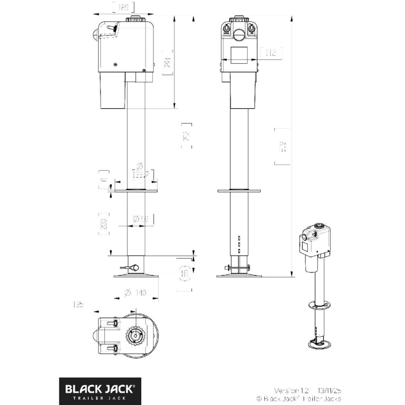 Black Jack Trailer Jack Master Up to 1.6T Capacity with wiring harness
