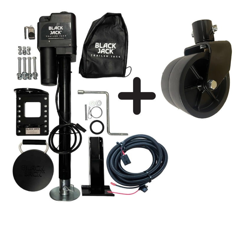 Black Jack Trailer Jack Maxi Up to 2.0T Capacity with wiring harness & Jockey Wheel Kit